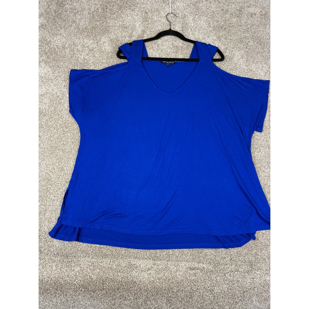Cable & Gauge Woman Royal Blue Cold Shoulder V-Neck Tunic Top 2X Relaxed Fit